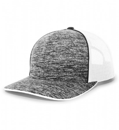 Pacific Headwear Aggressive Heather Trucker Snapback Cap - Black Heather/White/Black Heather