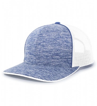 Pacific Headwear Aggressive Heather Trucker Snapback Cap - Royal Heather/White/Royal Heather