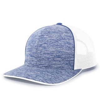 Pacific Headwear Aggressive Heather Trucker Snapback Cap - Royal Heather/White/Royal Heather